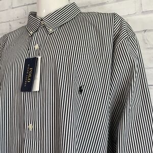 Polo Ralph Lauren Shirt Men's 4XLT Tall Button Up Black Striped Stretch NWT